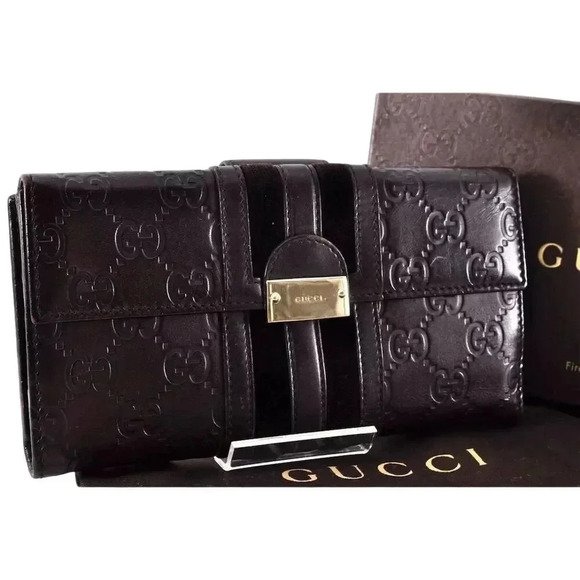 Gucci Handbags - Gucci Brown Leather Continental Wallet with Logo Accents